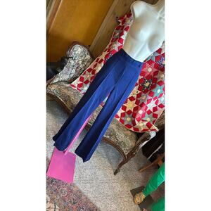 vintage 70s navy blue cuffed bell bottom pull on pants